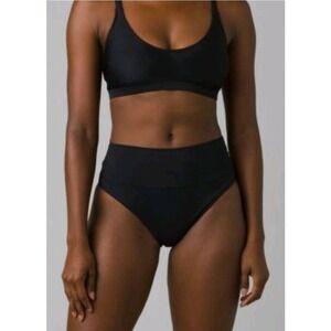NWT NEW Prana Aurelia High Waist Swim Bikini Bottom Black Ruched Back XS MSRP$65